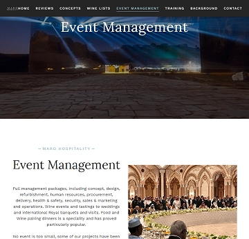 Informative brochure style website for Maro Hospitality in Lymington by Cyber Team